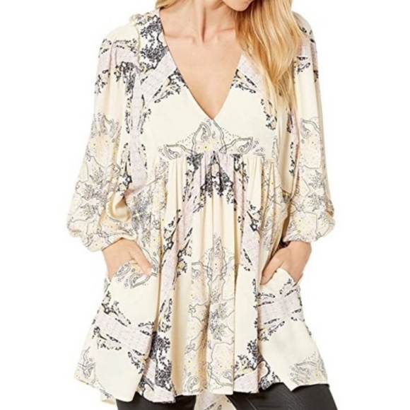Free People Girl Talk Bohemian Tunic Top - Picture 2 of 13